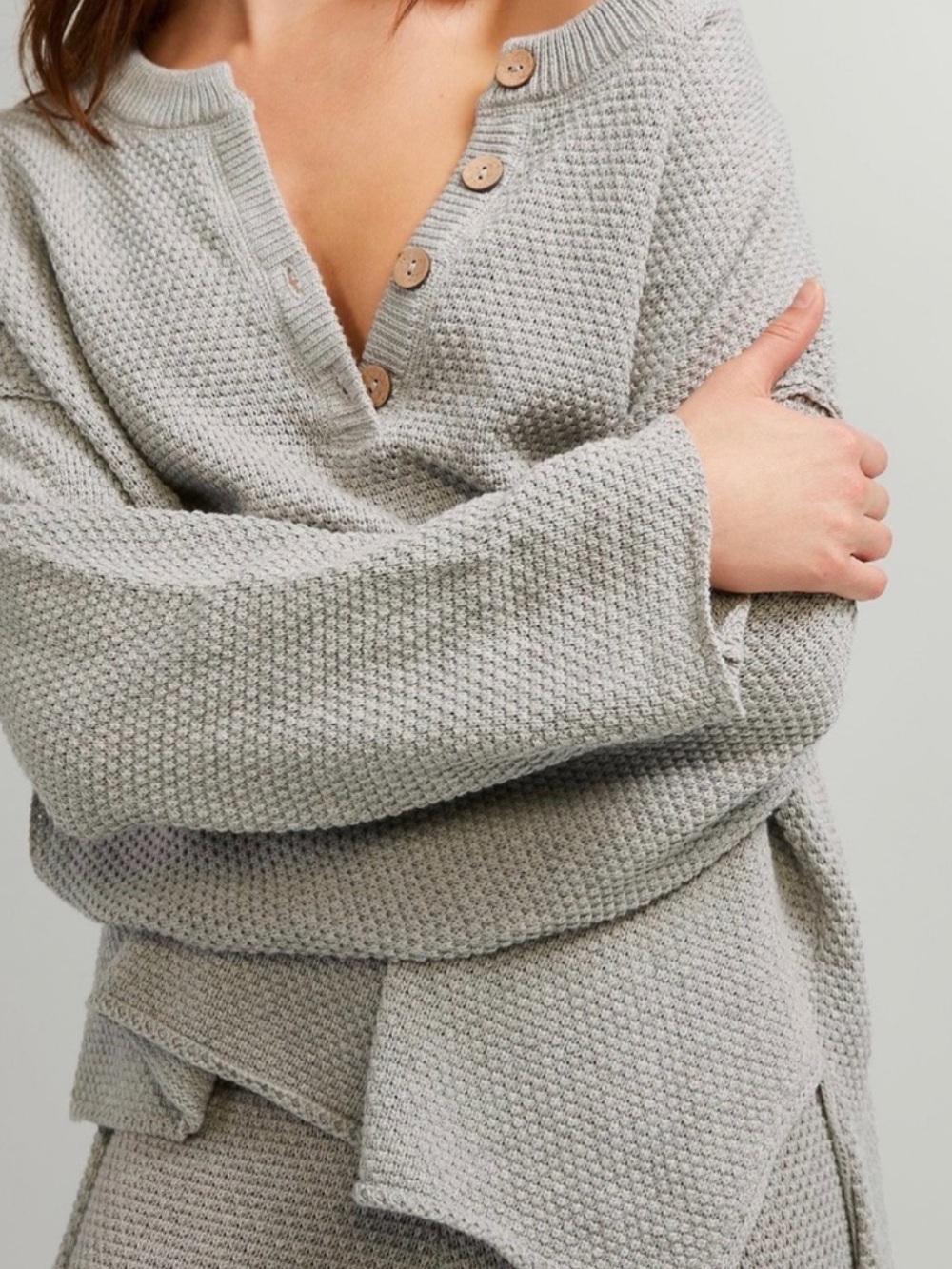 Free People Beach Hailee WaffleKnit Gray Sweater
